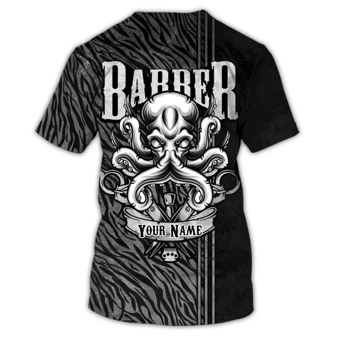 FUNSTUFFPRINT Personalized 3D All Over Print Barber Shirt, Barber Shop Animal Gang T-Shirt, Barber Gift, Barbershop Uniform 3D T-shirt