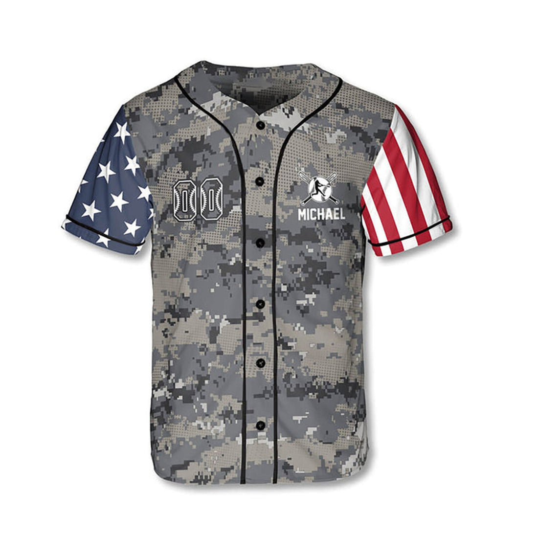 Custom Personalized Baseball American Camo Patriot 3D All Over Print Baseball Jersey Shirt