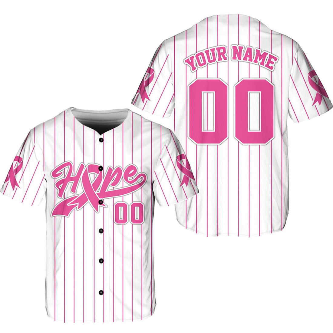 Personalized Hope Breast Cancer Name And Number Baseball Jersey, Custom Pink Ribbon Baseball Jersey Shirt, Breast Cancer Warrior Jersey