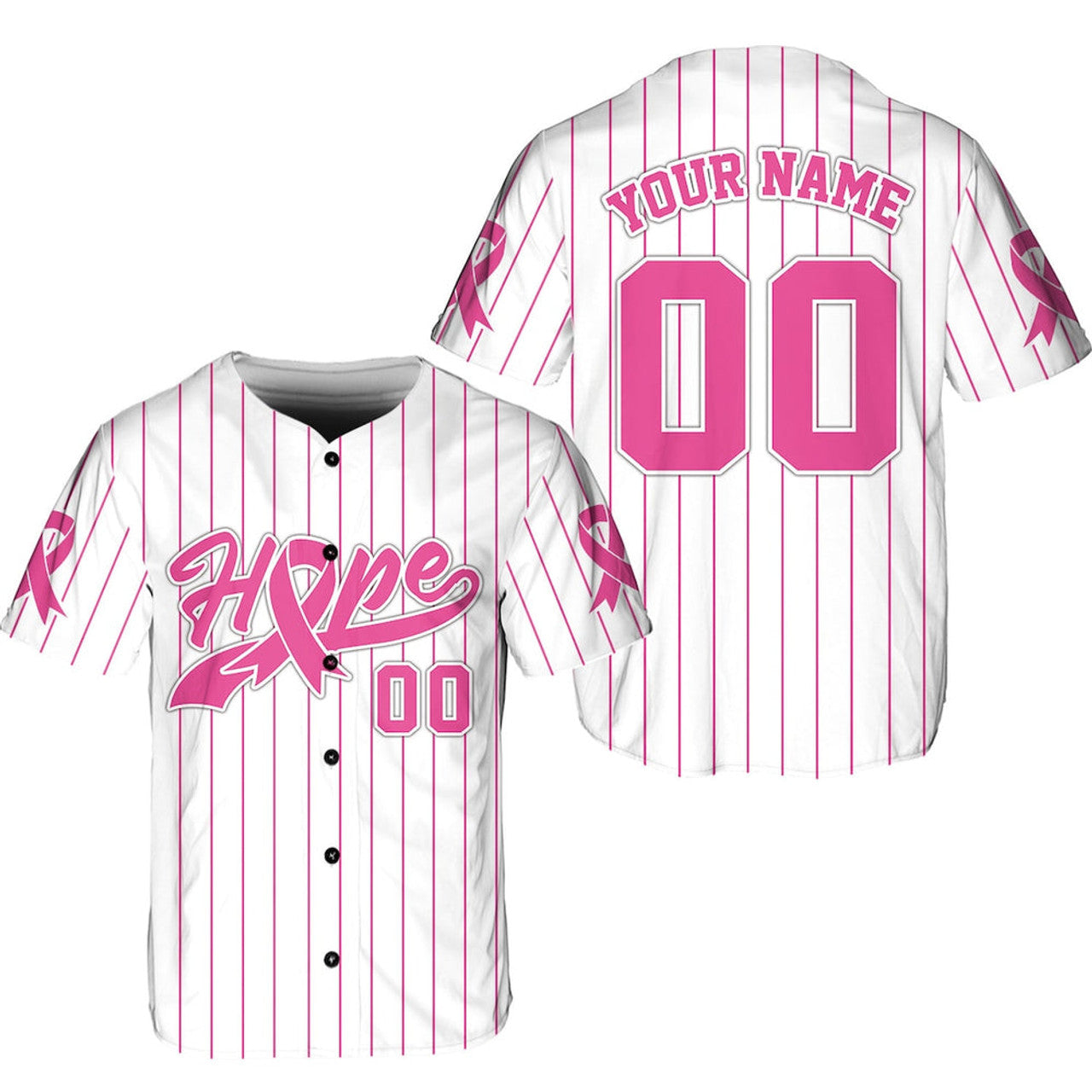 Personalized Hope Breast Cancer Name And Number Baseball Jersey, Custom Pink Ribbon Baseball Jersey Shirt, Breast Cancer Warrior Jersey