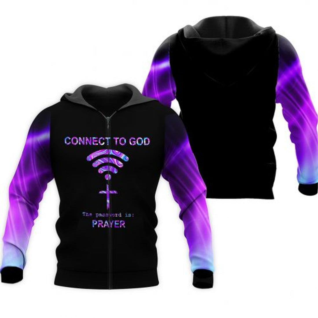 FUNSTUFFPRINT Jesus Hoodie Connect To God The Password Is Prayer 3D Hoodie and Zip Hoodie