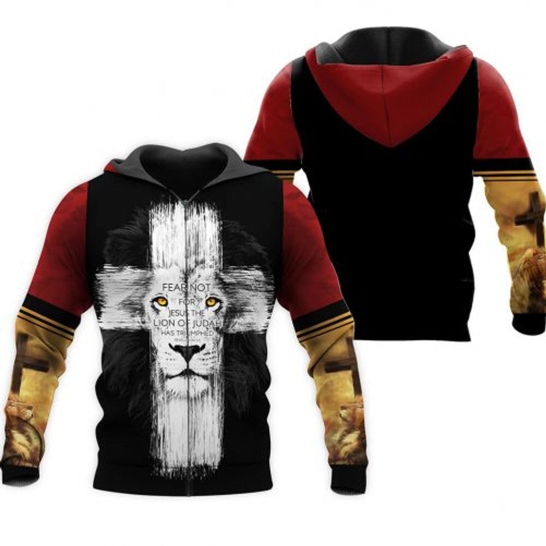 FUNSTUFFPRINT Fear Not For Jesus The Lion Of Judah Has Triumphed 3D Hoodie and Zip Hoodie