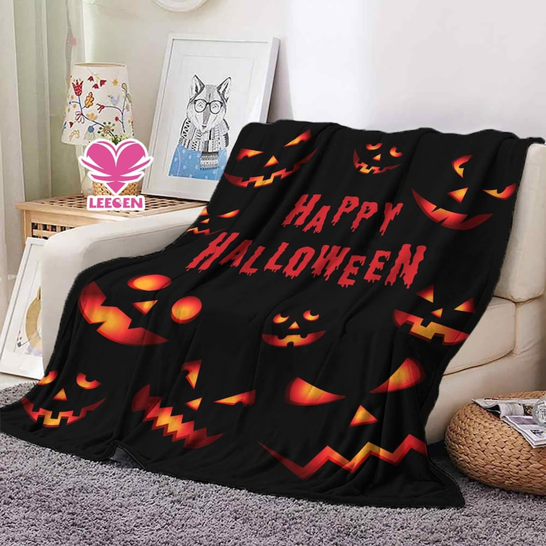 FUNSTUFFPRINT Halloween Blanket, Halloween Decor, Fall Blanket, Halloween Pumpkin, Pumpkin Decor, Black Decor, Unique Decor, Fall Gift for Friend