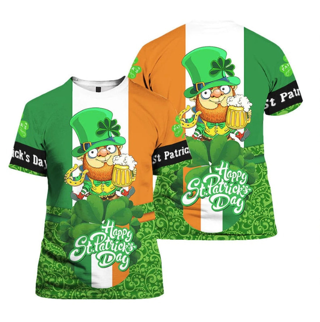 St Patrick Day Shamrock Comfort T-shirt Over Print Funny Bear Patrick's Day Green Shirt