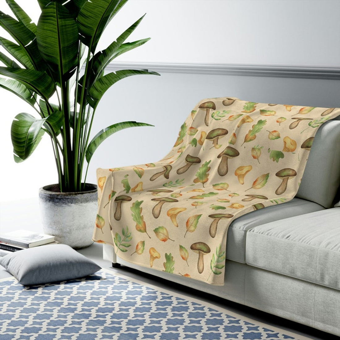 FUNSTUFFPRINT Vintage Mushroom Blanket, Cottagecore Velveteen Plush Blanket, Mushroom Throw Blanket, Magic Mushroom Decor