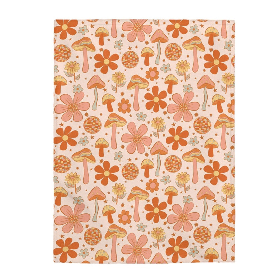 FUNSTUFFPRINT Retro Hippie Velveteen Plush Fleece Blanket, soft cozy couch throw blanket, cottagecore plush blanket