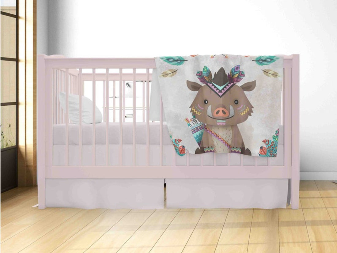 FUNSTUFFPRINT Custom  Boho Piggy Nursery Blanket, Personalized Baby Boy Blanket, Woodland Forest Toddler Blanket, Custom Kids Blanket, Safari Baby Shower Gift