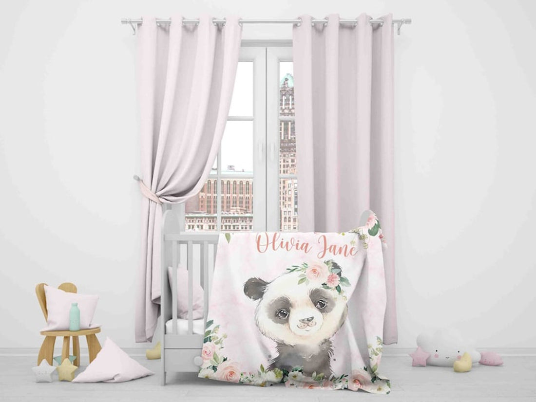 FUNSTUFFPRINT Custom  Baby Panda Blanket, Pink Floral Panda Nursery Blanket, Rose Flowers Little Girl Blanket, Baby Shower Gift, Kids Custom Blanket