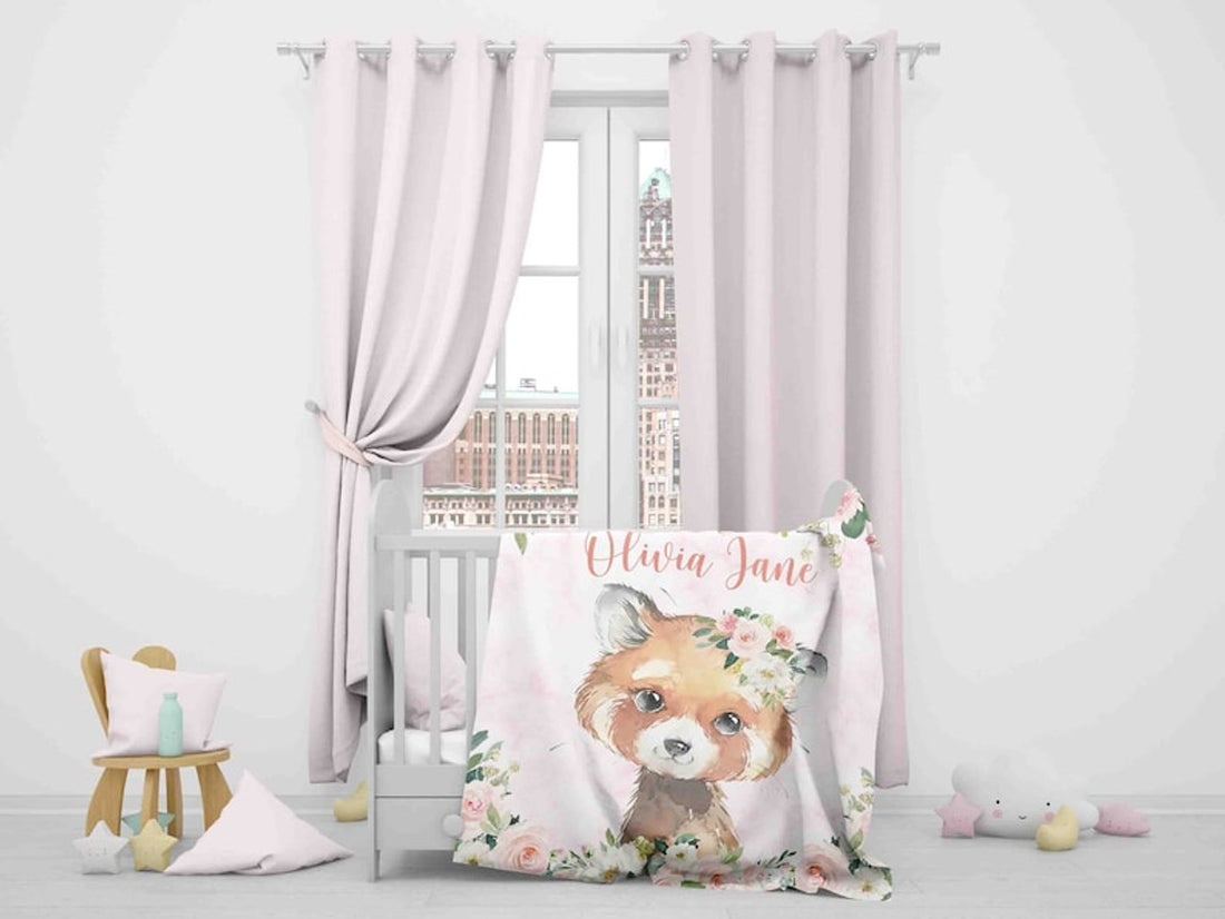 FUNSTUFFPRINT Custom  Baby Red Panda Blanket, Pink Floral Panda Nursery Blanket, Rose Flowers Girl Blanket, Baby Shower Gift, Kids Custom Blanket