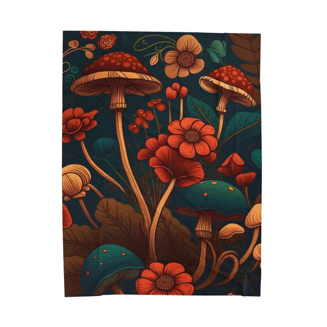 FUNSTUFFPRINT Cottagecore Plush Fleece Blanket, Cozy Floral Mushroom Throw Blanket, Mushroom Decor, Mushroom Bedding, Mushroom Lover Gift