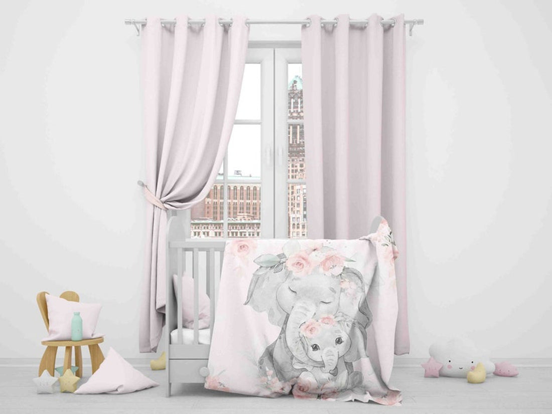 FUNSTUFFPRINT Custom  Mom And Baby Elephant Nursery Blanket, Personalized Floral Animal Blanket, Flowers Girl Room Decor Kids Custom Name Blanket Baby Shower Gift