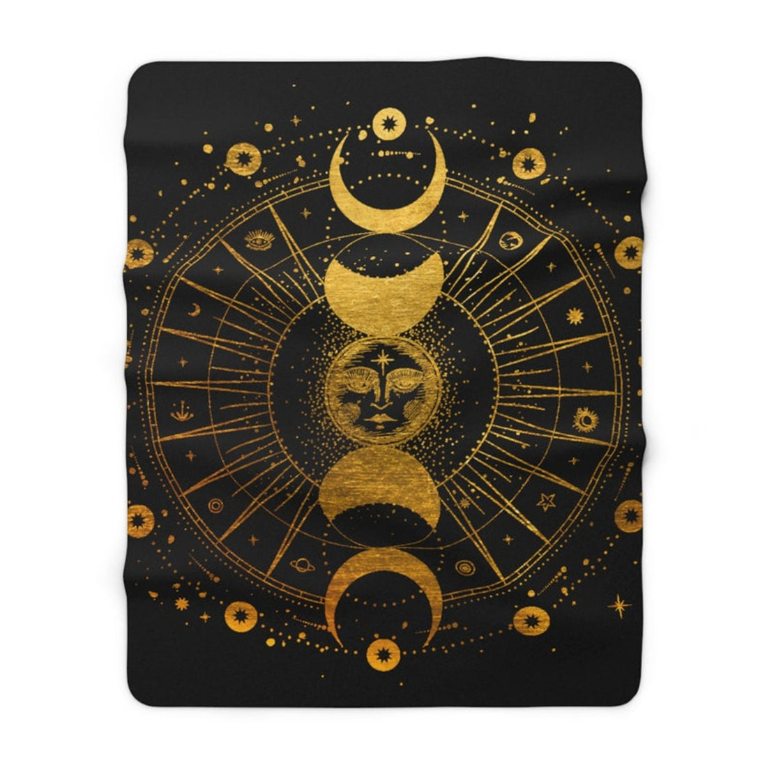 FUNSTUFFPRINT Boho Celestial Sun Moon & Stars Mystical Fleece Sherpa Blanket, Moon Phases Throw Blanket Couch Blanket, Witchy Blanket, Aesthetic Blanket