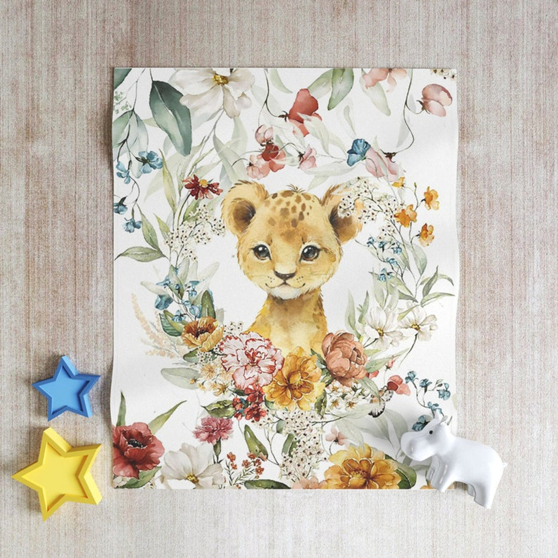FUNSTUFFPRINT Custom  Spring Floral Animal Nursery Blanket, Personalized Baby Lion Blanket, Safari Animal Baby Blanket Kids Custom Name Blanket Baby Shower Gift
