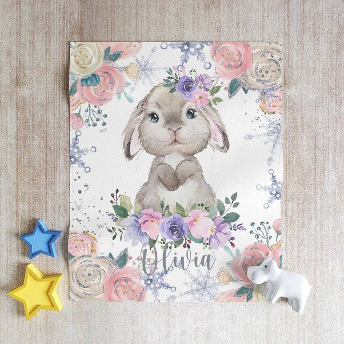 FUNSTUFFPRINT Custom  Baby Bunny Blanket, Winter Floral Rabbit Nursery Blanket, Christmas Baby Blanket Kids Custom Blanket Jungle Baby Shower Gift