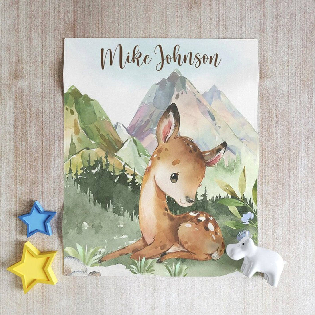 FUNSTUFFPRINT Custom  Woodland Deer Nursery Blanket, Personalized Baby Deer Blanket, Woodland Animal Baby Blanket Kids Custom Name Blanket Floral Baby Shower Gift