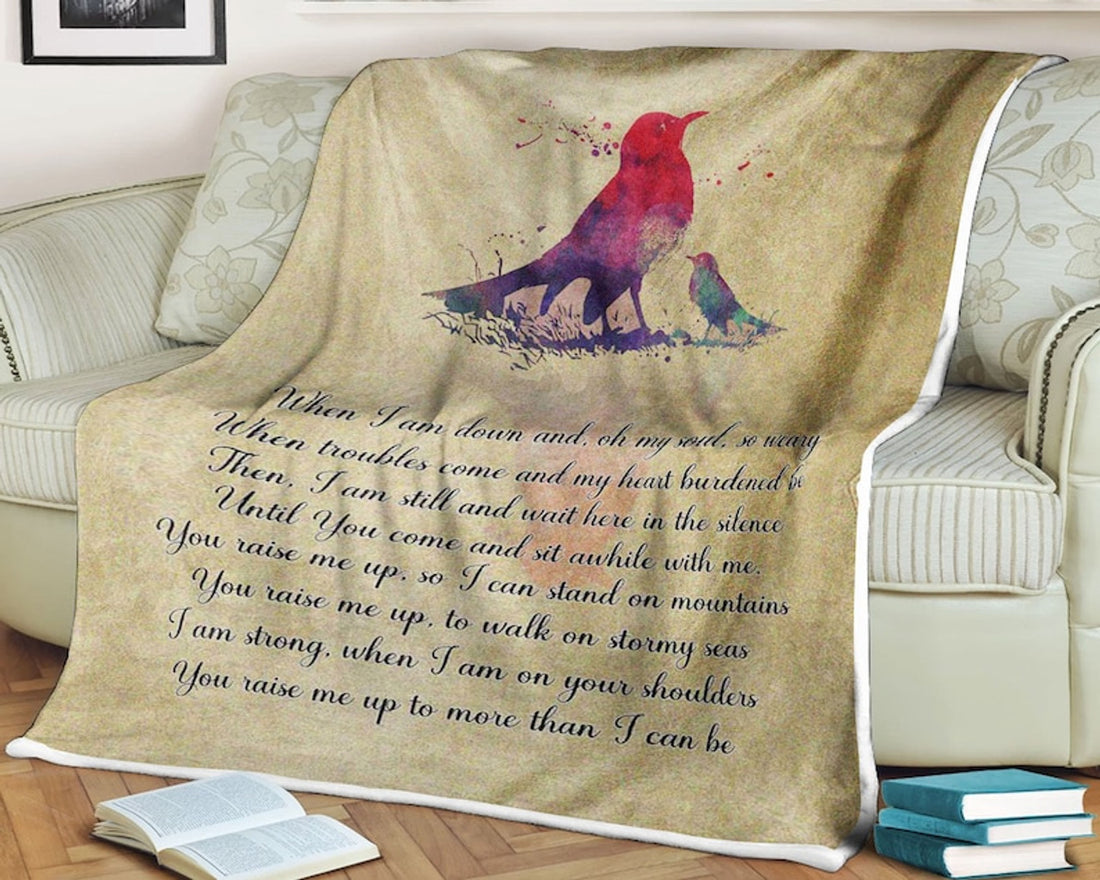 FUNSTUFFPRINT Hummingbird fleece blanket i can stand on mountains you raise me up i am on your shoulders, father day gift, birthday blanket