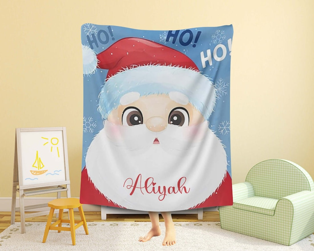 FUNSTUFFPRINT Custom  Santa Claus Blanket, Christmas Nursery Blanket, Xmas Baby Blanket, Winter Holiday Christmas Gift, Custom Baby Shower Gift, Kids Name Blanket