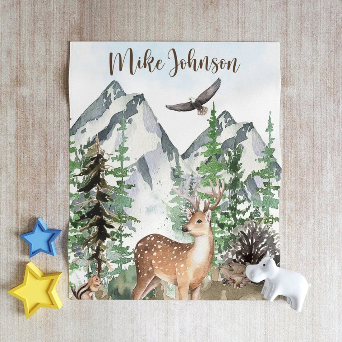 FUNSTUFFPRINT Custom  Woodland Deer Nursery Blanket, Personalized Baby Reindeer Blanket, Forest Animal Baby Blanket Kids Custom Name Blanket Baby Shower Gift