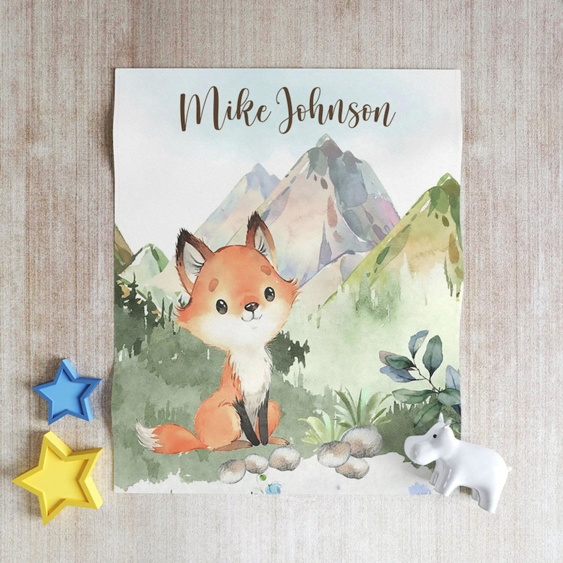 FUNSTUFFPRINT Custom  Little Fox Nursery Blanket, Personalized Baby Foxy Blanket, Forest Animal Baby Blanket Kids Custom Name Blanket Woodland Baby Shower Gift