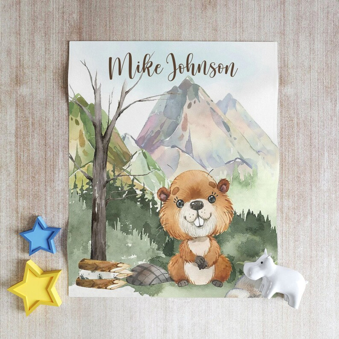 FUNSTUFFPRINT Custom  Little Beaver Nursery Blanket, Personalized Baby Gopher Blanket, Woodland Animal Baby Blanket Kids Custom Blanket Forest Baby Shower Gift