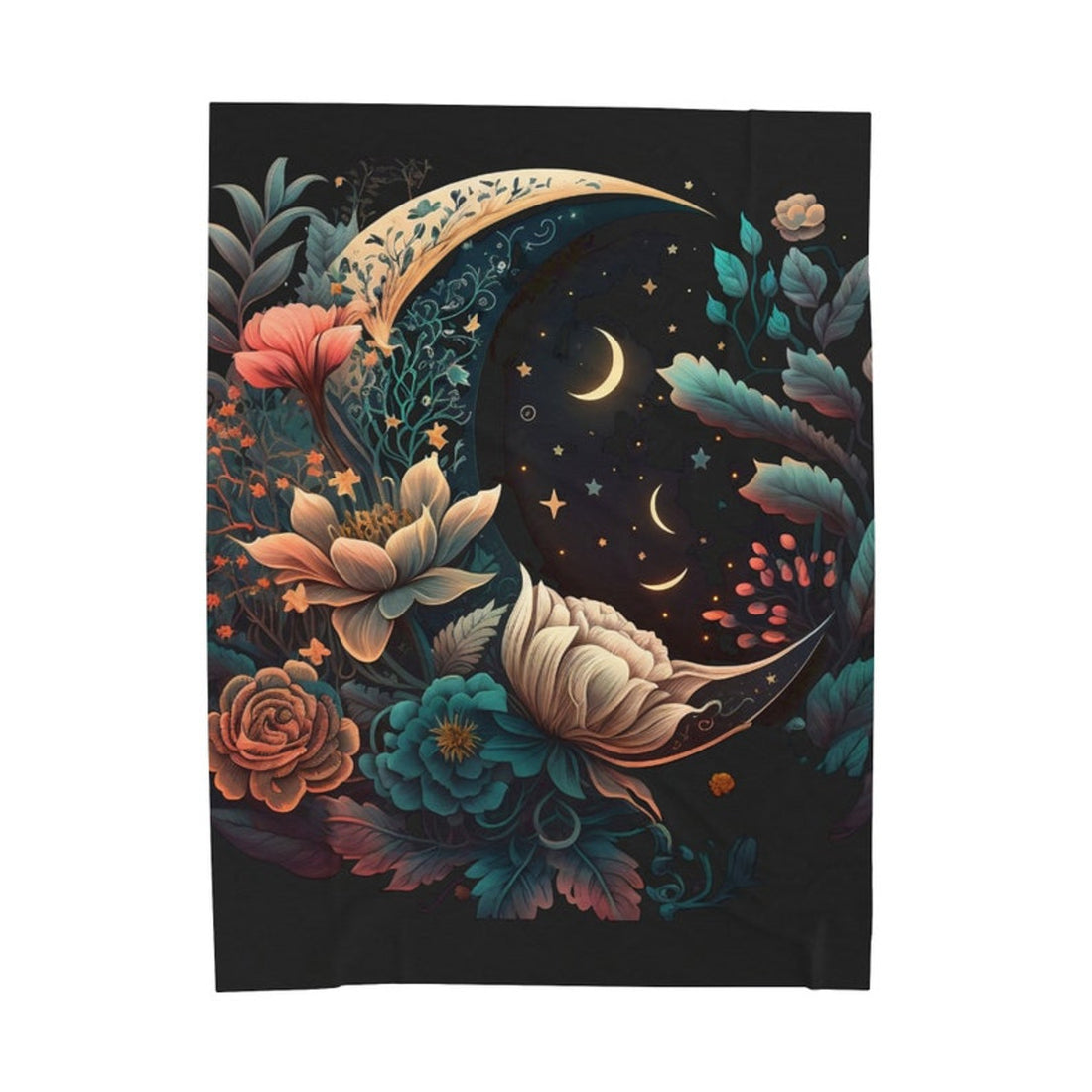 FUNSTUFFPRINT Cottagecore Floral Sun Moon Stars Mystical Velveteen Plush Fleece Blanket, Gothic Blanket, Moon Tapestry, Tapestry Aesthetic Blanket
