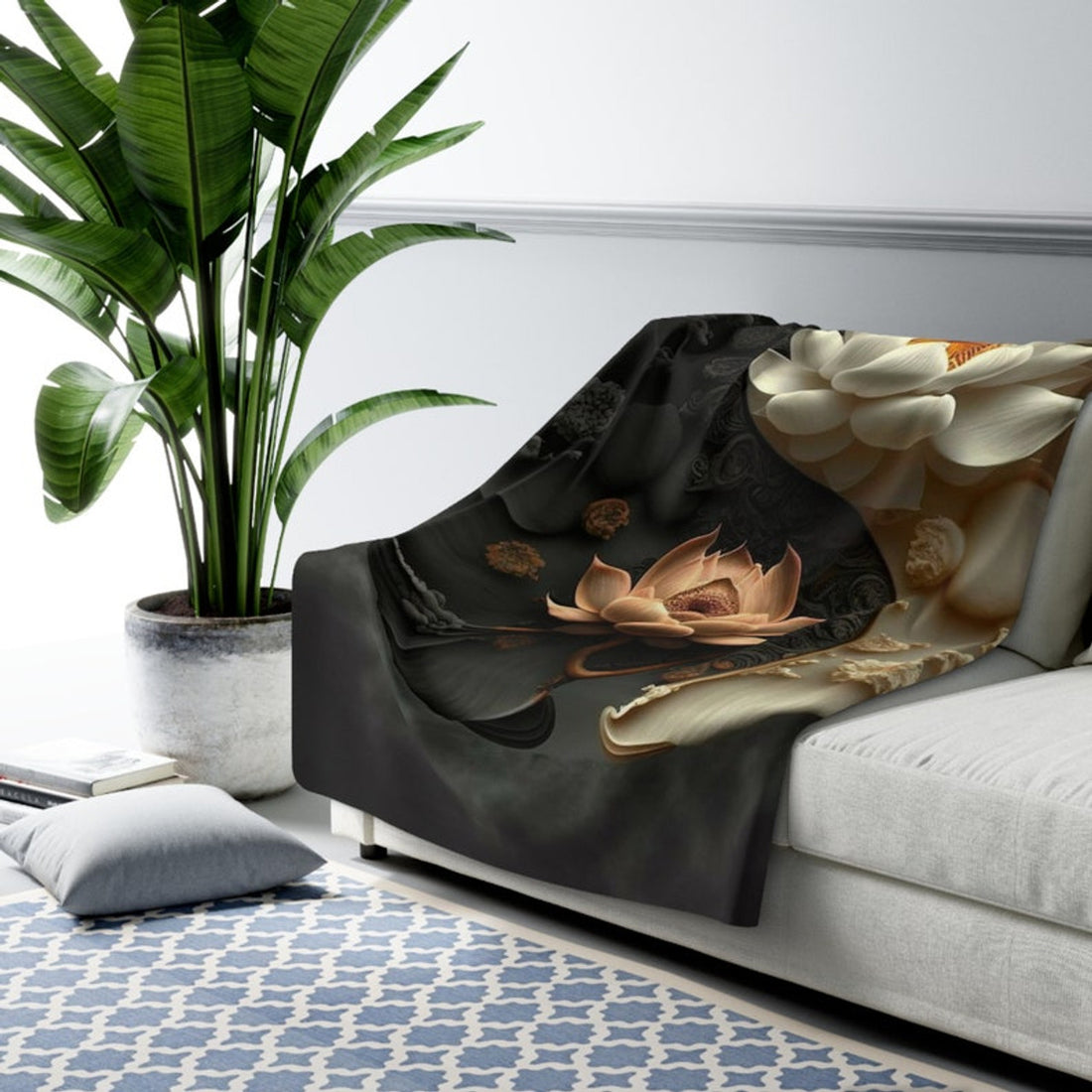 FUNSTUFFPRINT Yin Yang Blanket, Soft Sherpa Floral Throw - Soft Comfortable Sherpa Blanket | Unique Home Decor