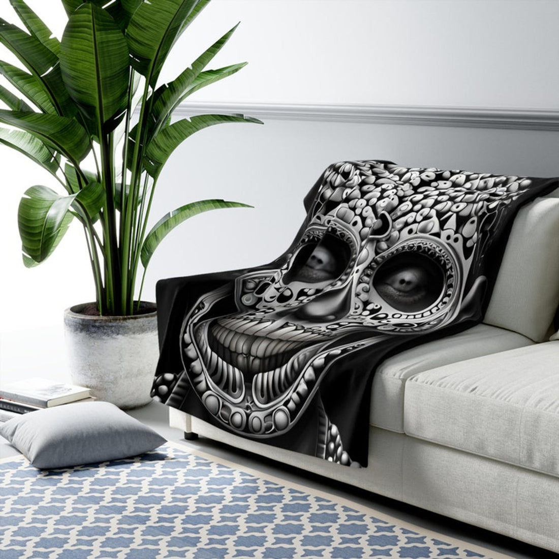 FUNSTUFFPRINT Soft Sherpa Blanket, Gothic Blanket, Warm Sherpa Blanket - Graphic Skull Throw, Gothic Home Decor