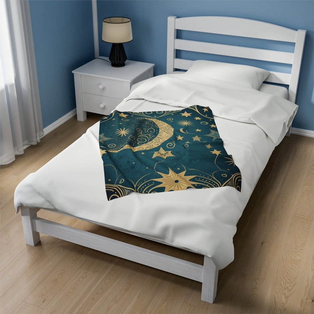 FUNSTUFFPRINT Boho Celestial Sun Moon Stars Velveteen Throw Blanket, Gothic Blanket, Vintage Moon Tapestry Aesthetic Blanket, Dark Cottagecore Blanket