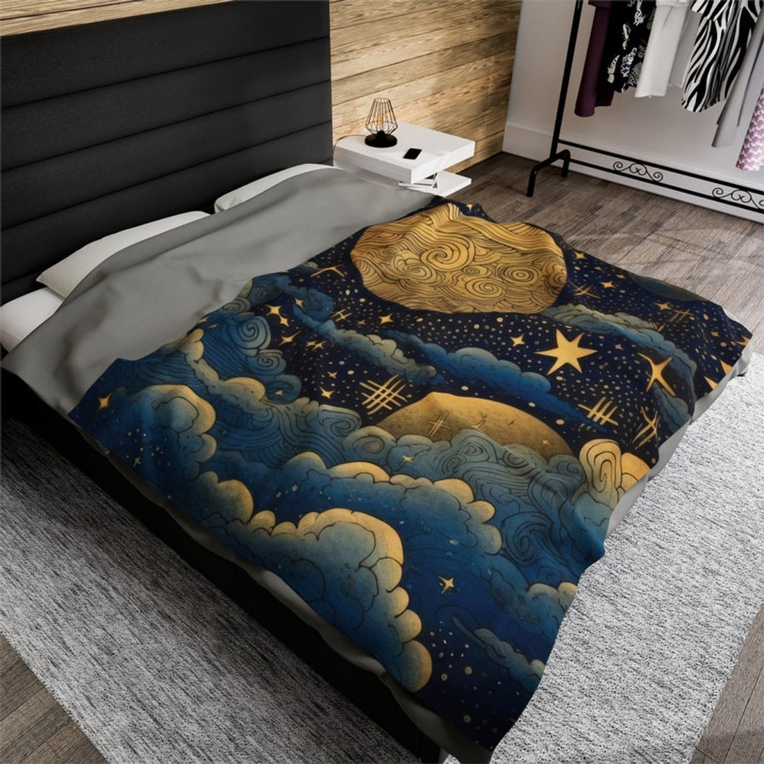 FUNSTUFFPRINT Celestial Sun Moon Stars Mystical Velveteen Throw Blanket, Gothic Blanket, Vintage Moon Tapestry Aesthetic Blanket, Dark Cottagecore Blanket