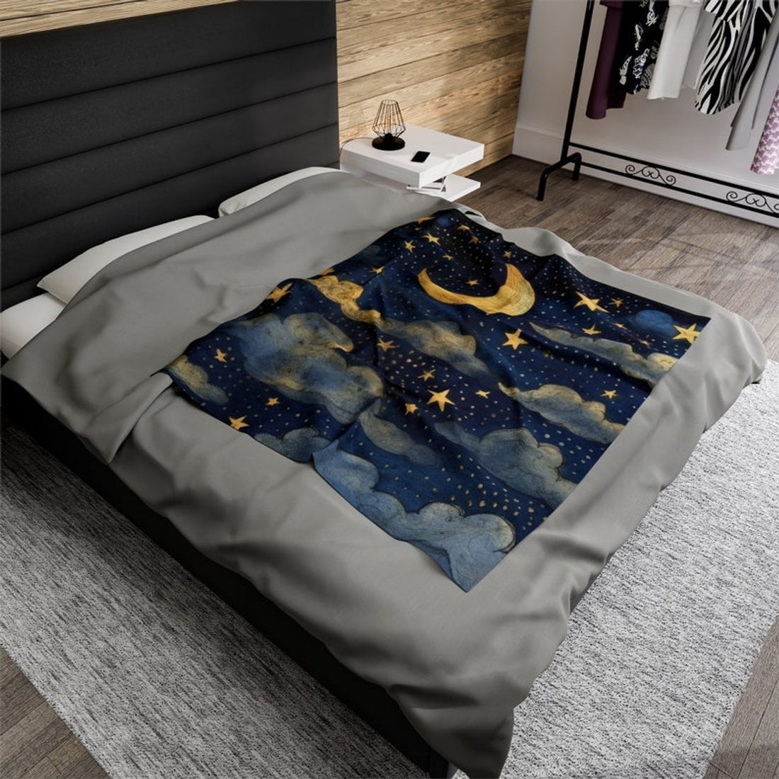 FUNSTUFFPRINT Vintage Celestial Moon Fleece Boho Velveteen Throw Blanket, Gothic Blanket, Moon Tapestry Aesthetic Blanket, Dark Cottagecore Blanket
