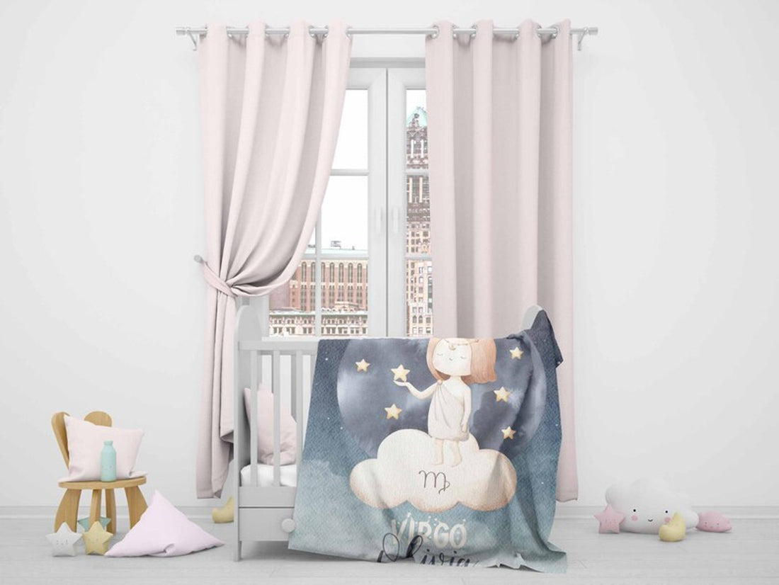 FUNSTUFFPRINT Custom  Virgo Zodiac Nursery Blanket Personalized Horoscope Baby Blanket Birthday Gift Celestial Blanket Kids Custom Name Blanket Baby Shower Gift