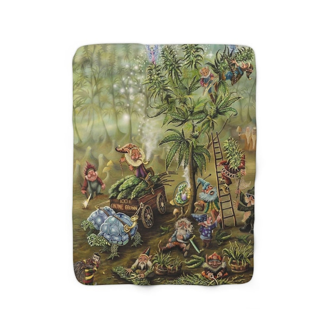 FUNSTUFFPRINT Cannabis Blanket, Gnome Village Design - Soft Cozy Sherpa Blanket - Warm Fleece Throw | Shop Now!