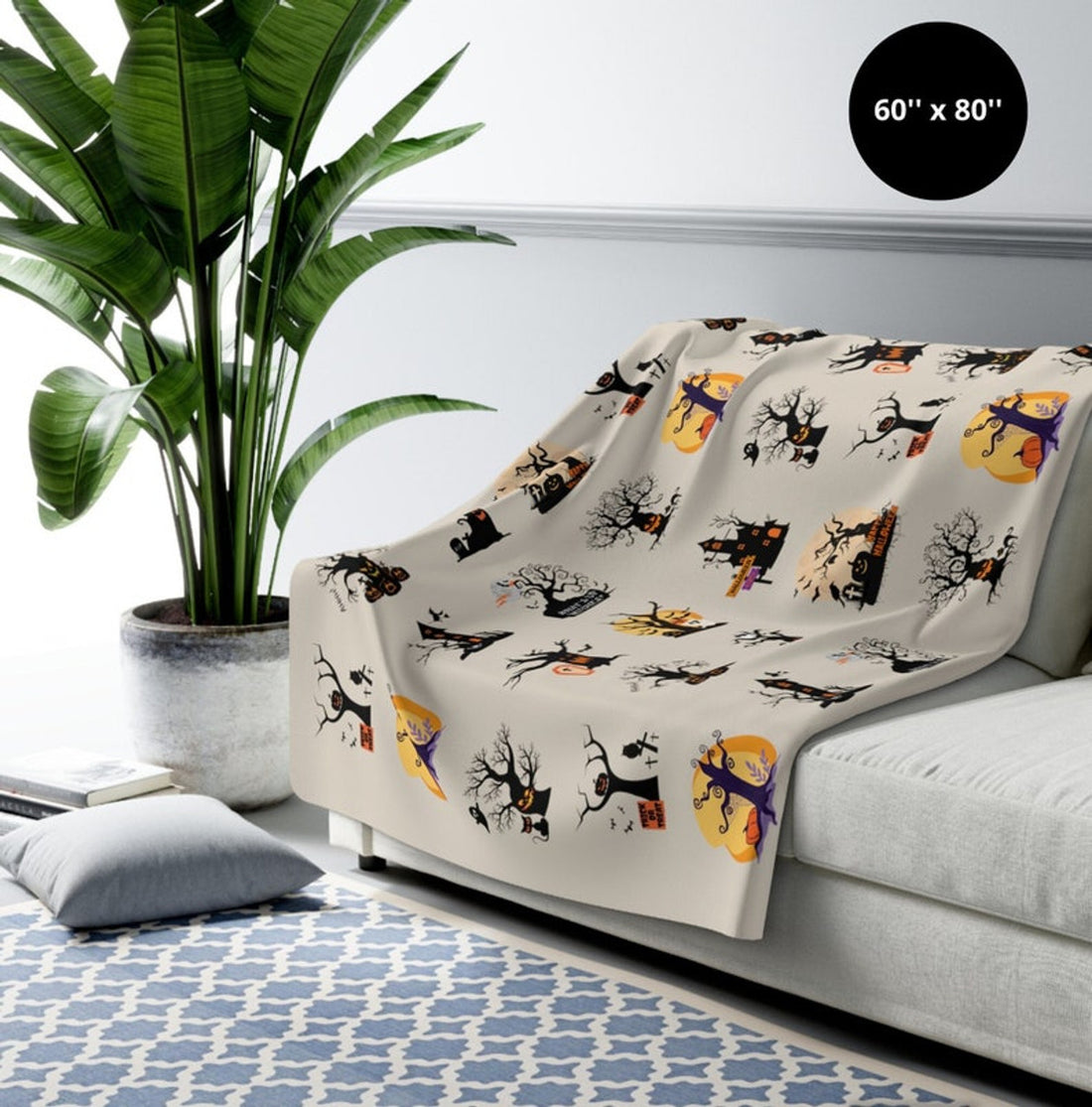 FUNSTUFFPRINT Halloween Blanket |Halloween Tree Throw |Spooky Tree Ghost Pumpkin Blanket| Halloween Home Decor| Halloween Gift |Autumn Fall Home Decor