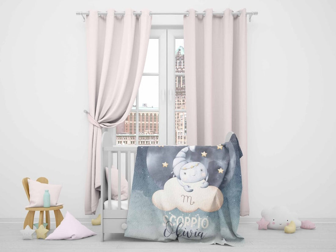 FUNSTUFFPRINT Custom  Scorpio Zodiac Nursery Blanket Personalized Horoscope Baby Blanket Birthday Gift Celestial Blanket Kids Custom Name Blanket Baby Shower Gift