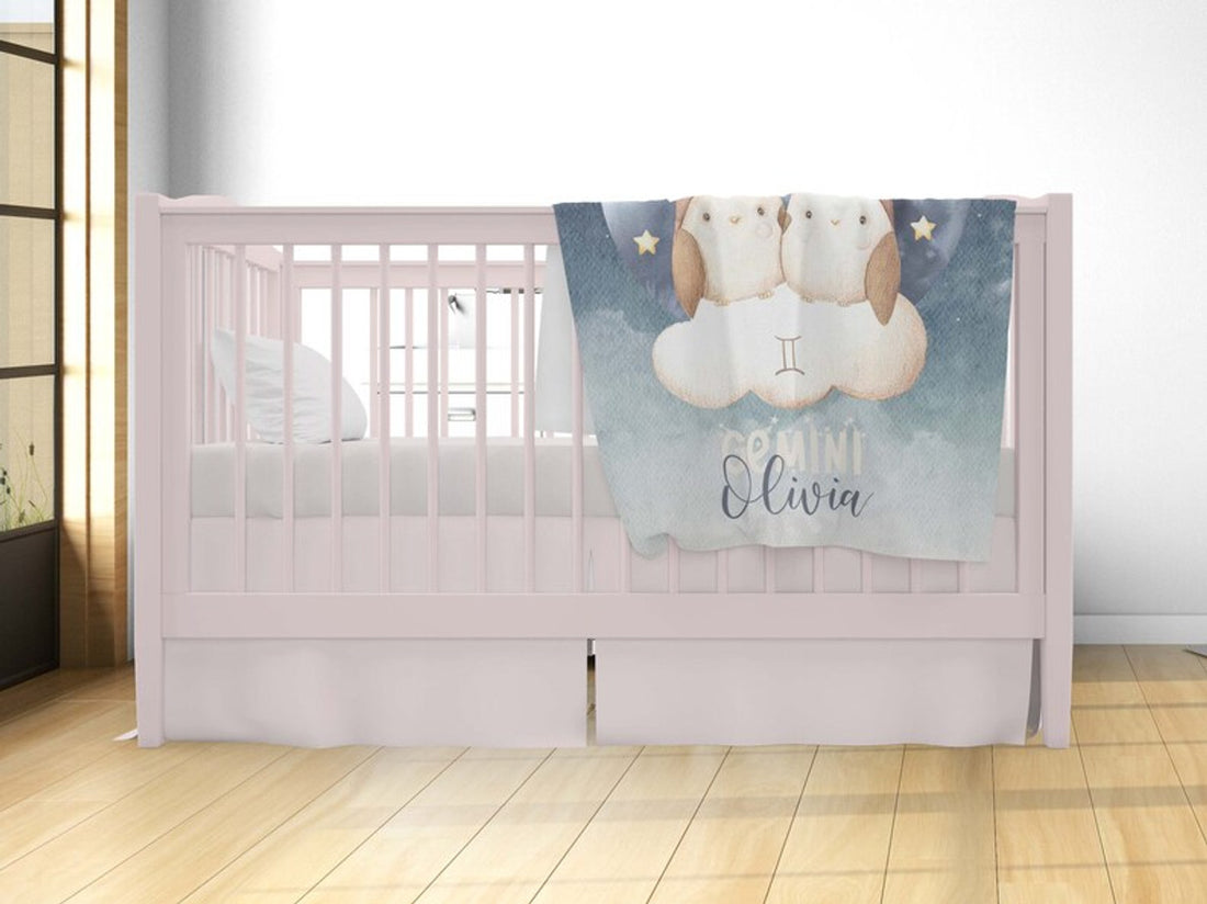 FUNSTUFFPRINT Custom  Gemini Zodiac Nursery Blanket Personalized Horoscope Baby Blanket Birthday Gift Celestial Blanket Kids Custom Name Blanket Baby Shower Gift