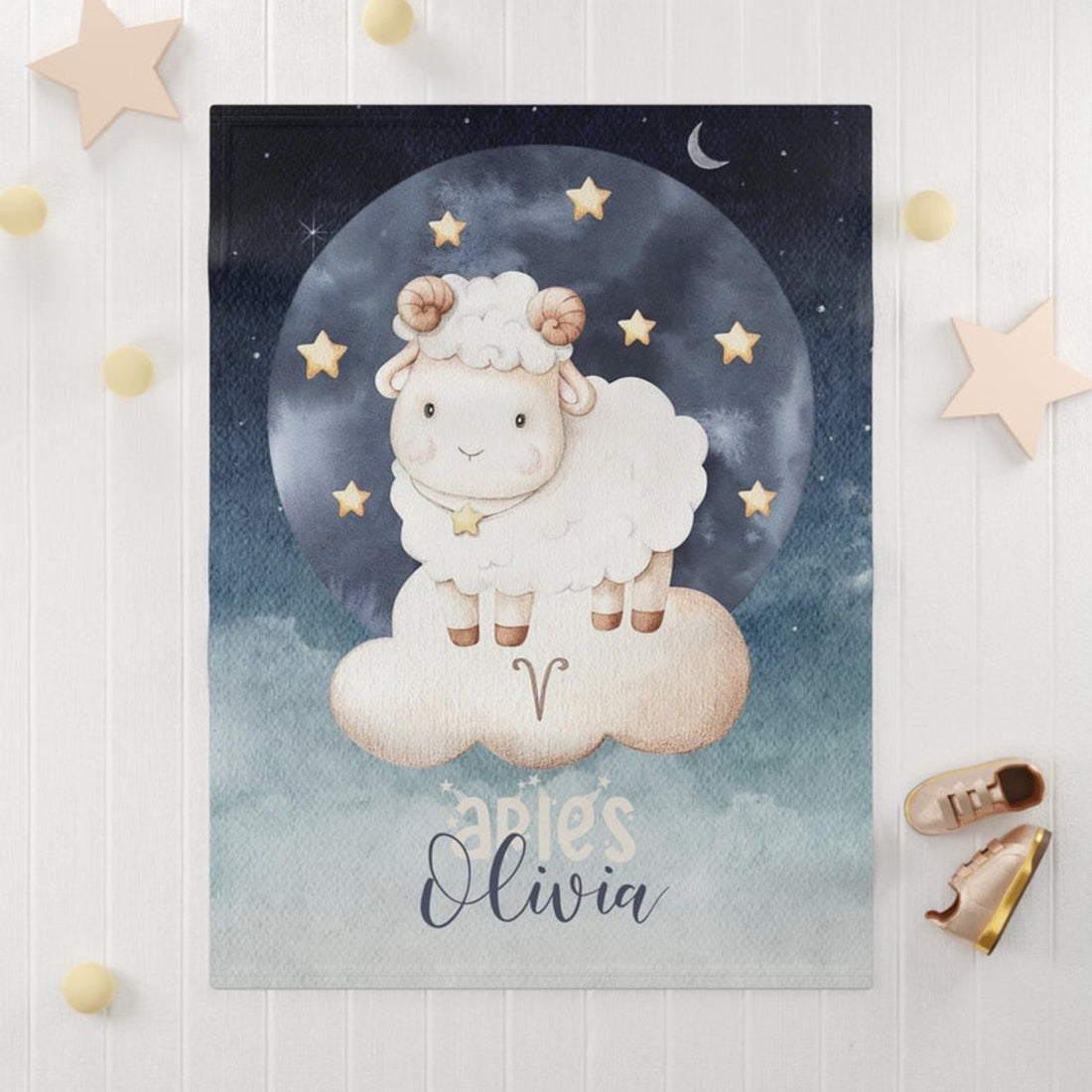 FUNSTUFFPRINT Custom  Aries Zodiac Nursery Blanket Personalized Horoscope Baby Blanket Birthday Gift Celestial Blanket Kids Custom Name Blanket Baby Shower Gift