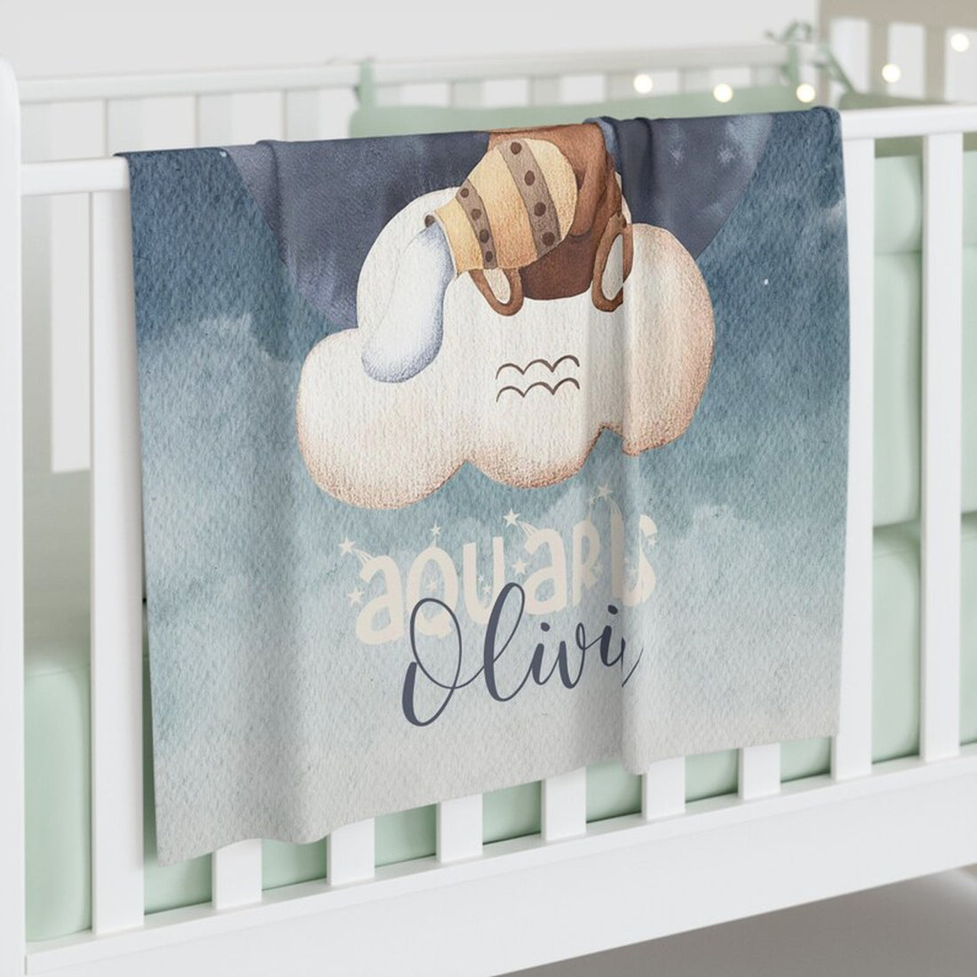 FUNSTUFFPRINT Custom  Aquarius Zodiac Nursery Blanket Personalized Horoscope Baby Blanket Birthday Gift Celestial Blanket Kids Custom Name Throw Baby Shower Gift