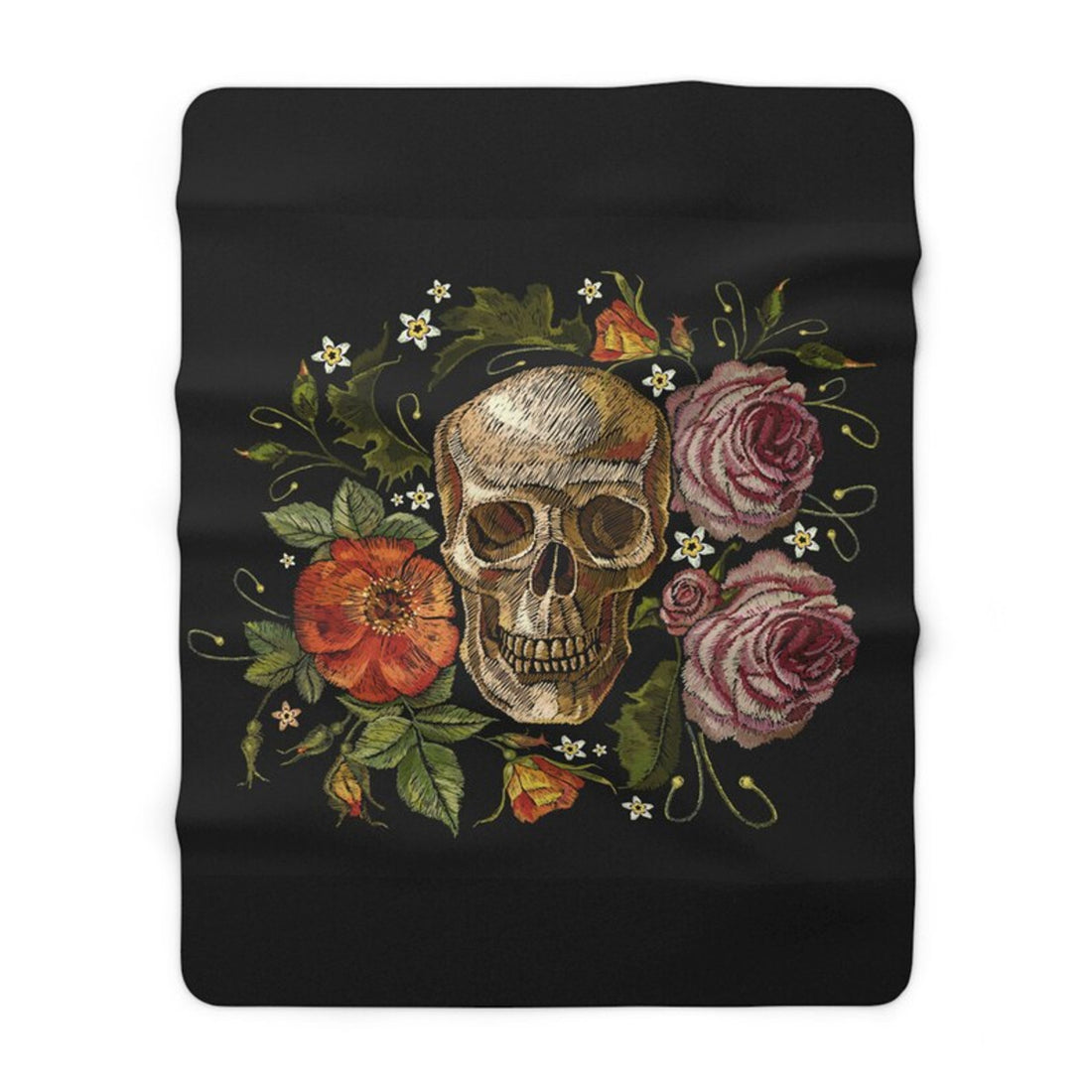FUNSTUFFPRINT Floral Gothic Skull Blanket - Sherpa Blanket, Soft Black Fleece Sherpa Throw | Unique Goth Decor | Shop Now!