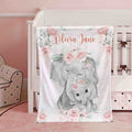 FUNSTUFFPRINT Custom  Mom And Baby Elephant Nursery Blanket, Personalized Floral Animal Blanket, Flowers Girl Room Decor Kids Custom Name Blanket Baby Shower Gift