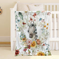 FUNSTUFFPRINT Custom  Spring Floral Zebra Nursery Blanket, Personalized Baby Animal Blanket, Jungle Baby Blanket Kids Custom Name Blanket Baby Shower Gift