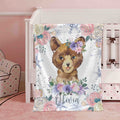 FUNSTUFFPRINT Custom  Woodland Bear Blanket, Winter Floral Animal Nursery Blanket, Christmas Baby Kids Custom Name Blanket, Forest Baby Shower Gift
