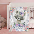 FUNSTUFFPRINT Custom  Winter Floral Raccoon Nursery Blanket, Personalized Baby Animal Blanket, Christmas Baby Kids Custom Name Blanket, Jungle Baby Shower Gift