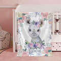 FUNSTUFFPRINT Custom  Winter Floral Rhino Nursery Blanket, Personalized Baby Rhino Blanket Christmas Baby Blanket Kids Custom Name Blanket Jungle Baby Shower Gift