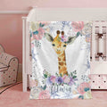 FUNSTUFFPRINT Custom  Winter Floral Giraffe Nursery Blanket, Personalized Baby Giraffe Blanket, Christmas Baby Blanket Kids Custom Name Jungle Baby Shower Gift