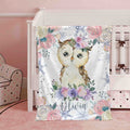 FUNSTUFFPRINT Custom  Winter Floral Owl Nursery Blanket, Personalized Baby Owl Blanket, Christmas Baby Blanket Kids Custom Name Blanket Jungle Baby Shower Gift