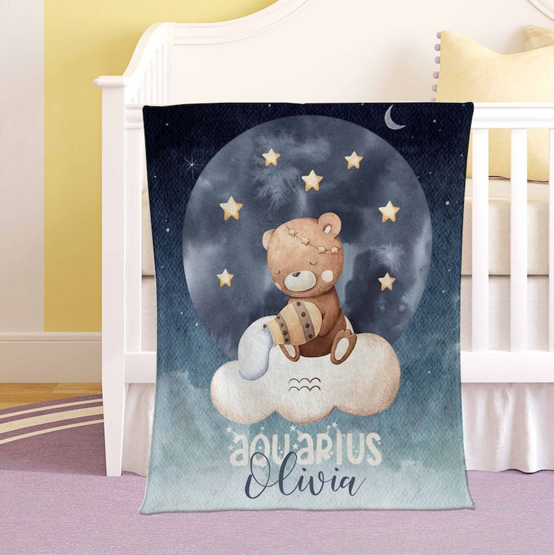 FUNSTUFFPRINT Custom  Aquarius Zodiac Nursery Blanket Personalized Horoscope Baby Blanket Birthday Gift Celestial Blanket Kids Custom Name Throw Baby Shower Gift