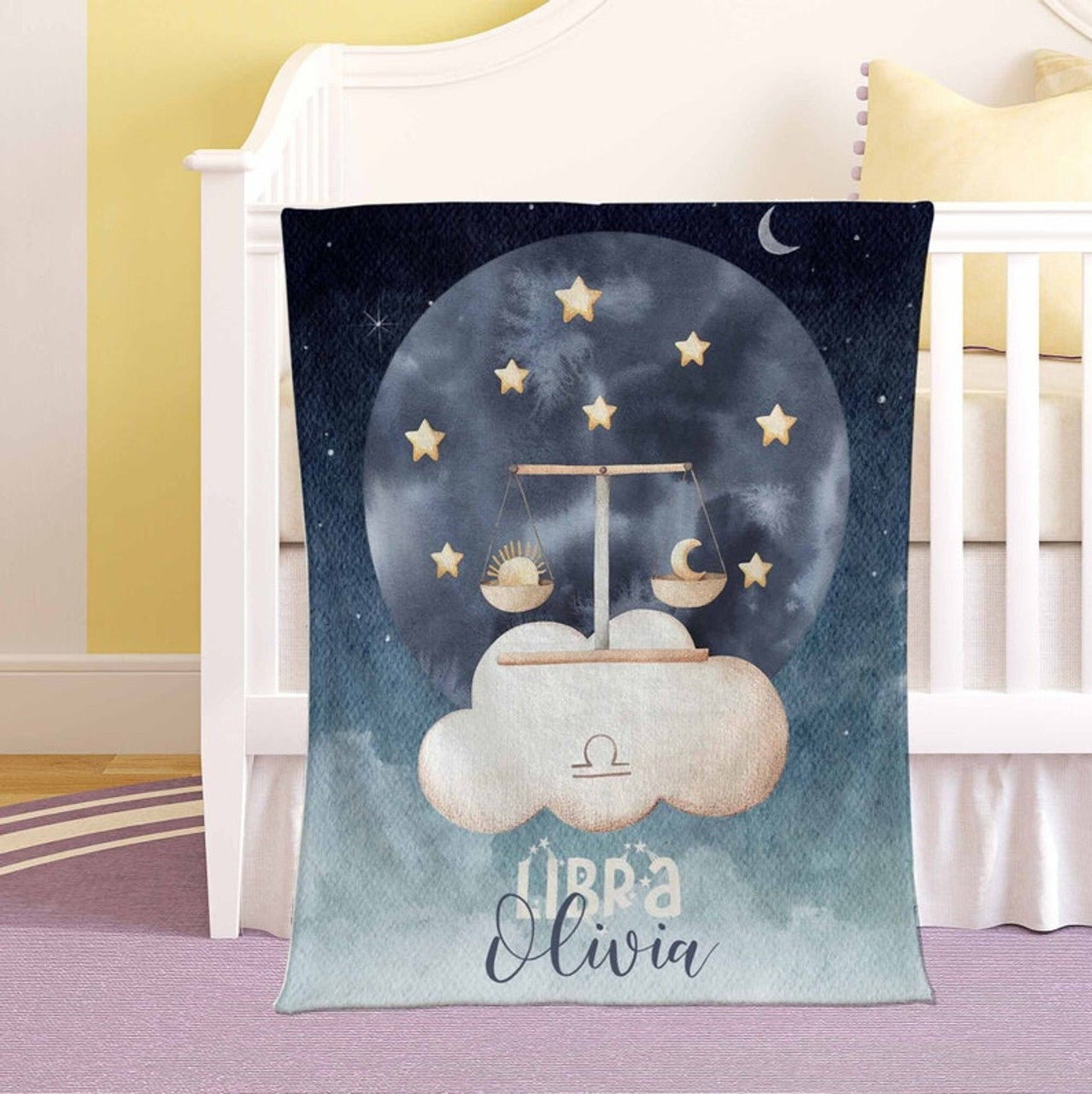 FUNSTUFFPRINT Custom  Libra Zodiac Nursery Blanket Personalized Horoscope Baby Blanket Birthday Gift Celestial Blanket Kids Custom Name Blanket Baby Shower Gift