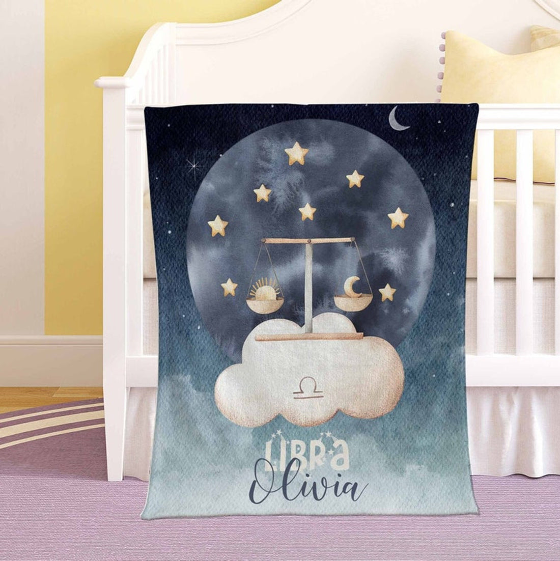 FUNSTUFFPRINT Custom  Libra Zodiac Nursery Blanket Personalized Horoscope Baby Blanket Birthday Gift Celestial Blanket Kids Custom Name Blanket Baby Shower Gift