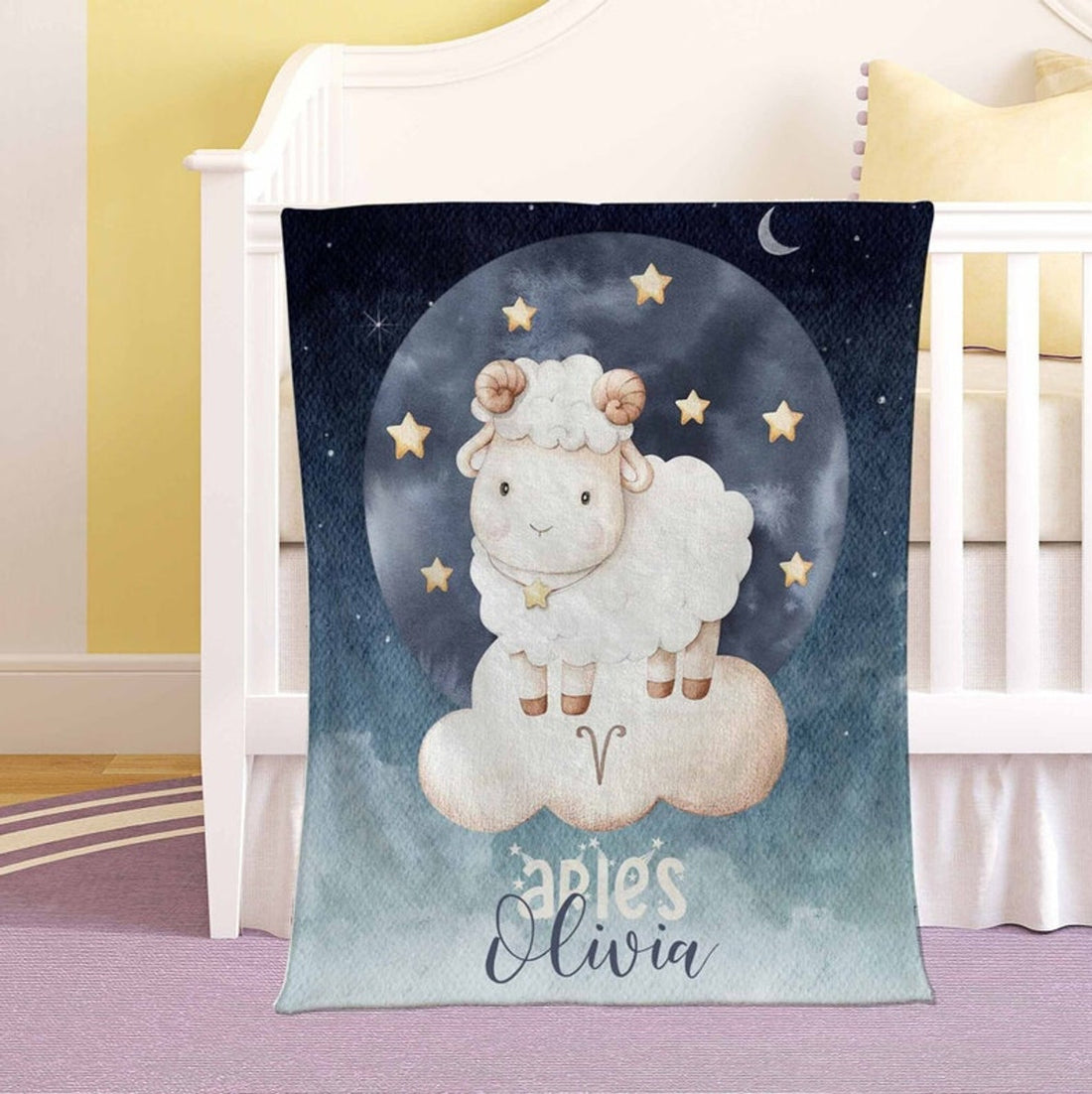 FUNSTUFFPRINT Custom  Aries Zodiac Nursery Blanket Personalized Horoscope Baby Blanket Birthday Gift Celestial Blanket Kids Custom Name Blanket Baby Shower Gift
