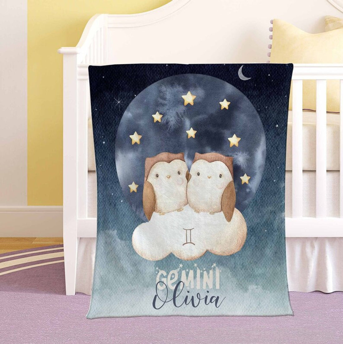 FUNSTUFFPRINT Custom  Gemini Zodiac Nursery Blanket Personalized Horoscope Baby Blanket Birthday Gift Celestial Blanket Kids Custom Name Blanket Baby Shower Gift